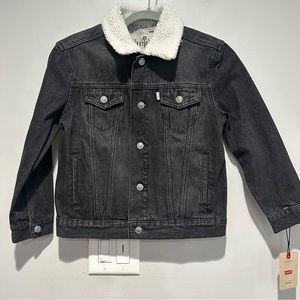 NEW Levi’s SilverTab Sherpa Collar Denim Trucker Jacket Black Size SM 8-10 Years